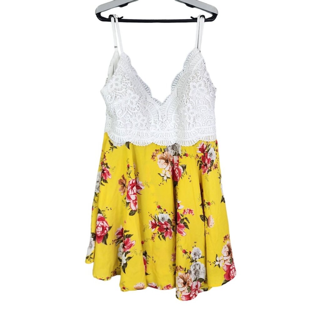 Womens Haute Monde Floral Lace Trim Dress Yellow & White Size XL